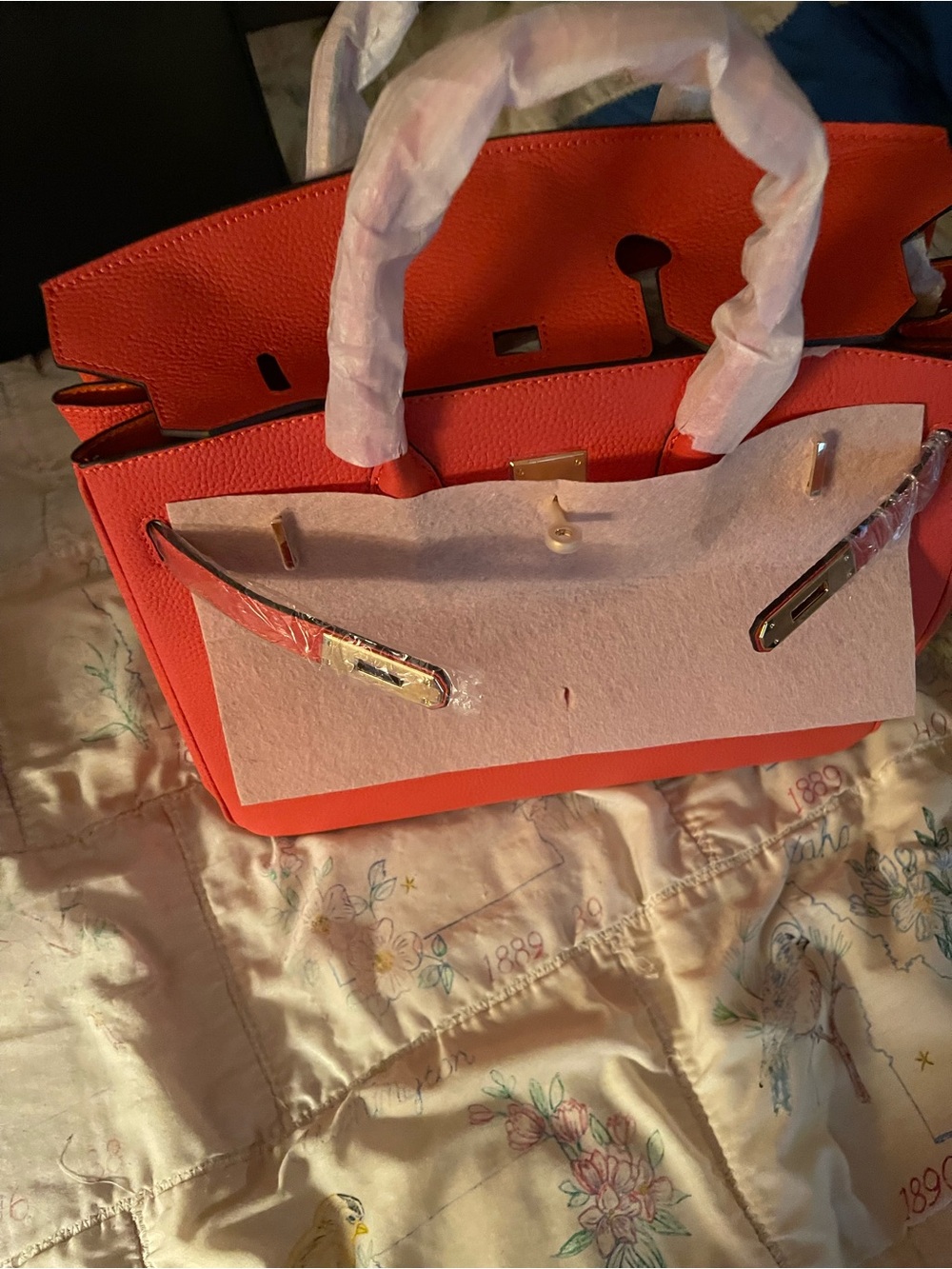 Women's Orange Structured Tote Handbag - Unbranded